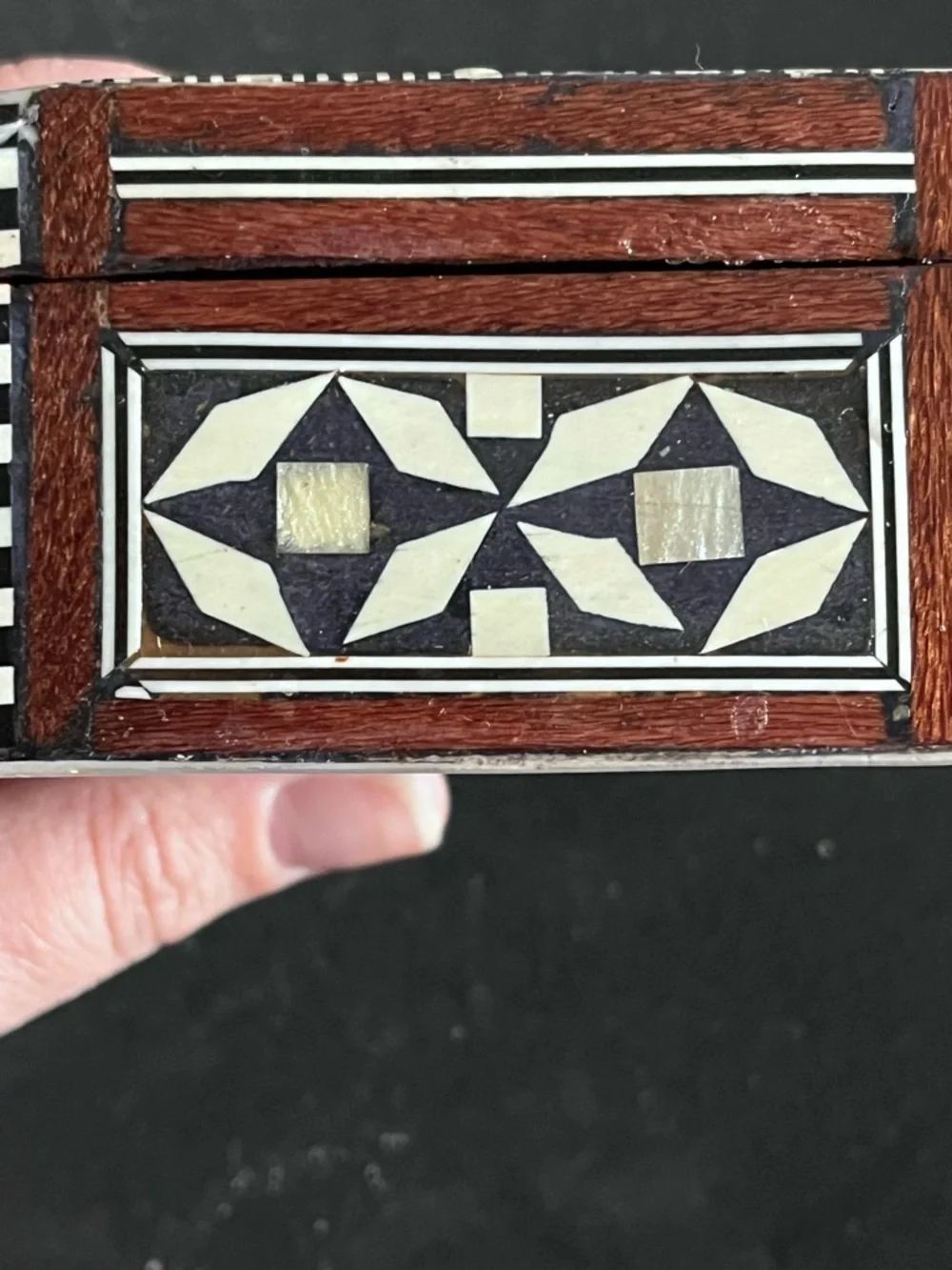 Vintage Egyptian Mother of Pearl Micro Mosaic Jewelry Box Intricate mop Inlay